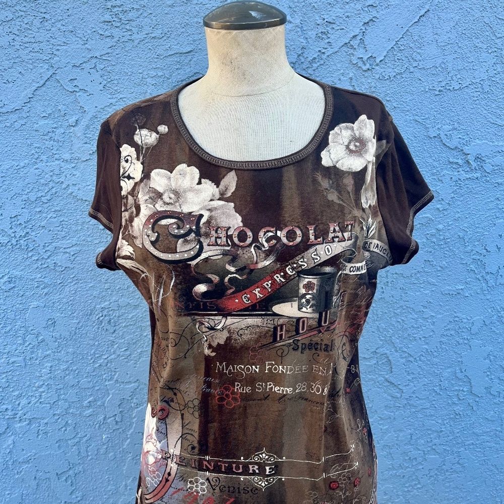 Y2k Baby Tee in Large Chocolate and Espresso print sequin top